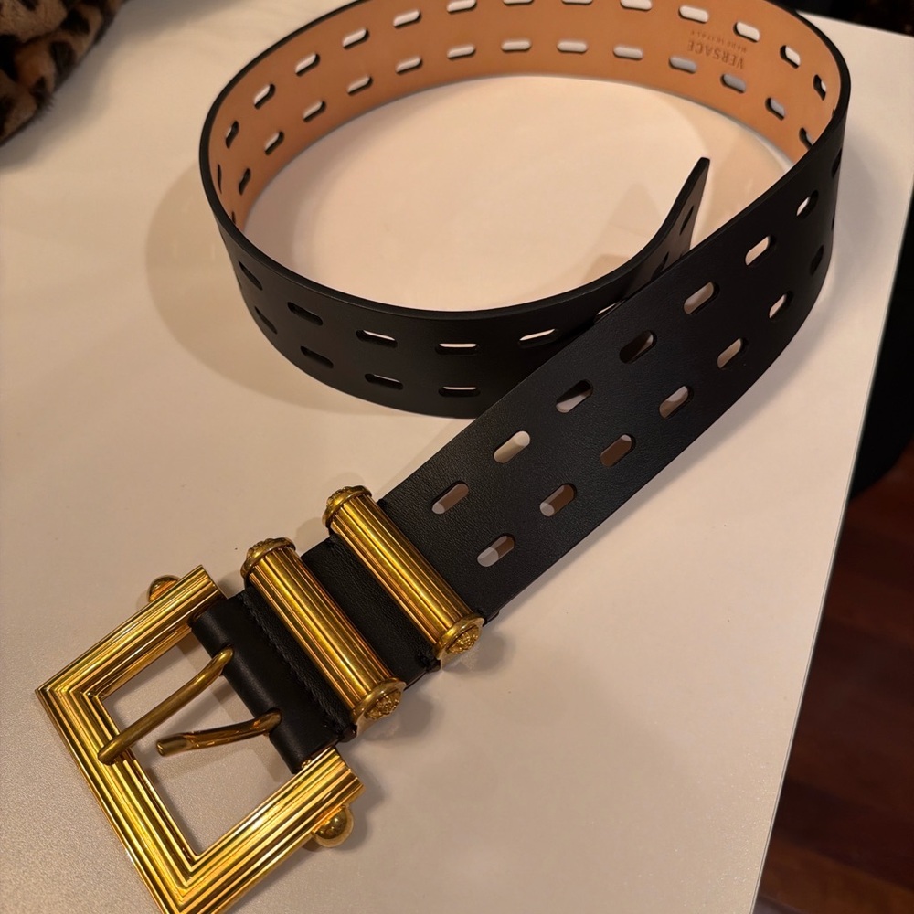 Versace Medusa Wide Belt • Made in Italy • Gold Hardware
